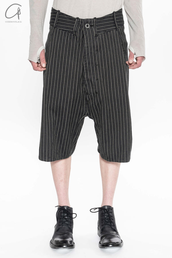 Boris Bidjan Saberi Striped Casual Shorts Cotton P1.1 F1603D-RH Dyed Black